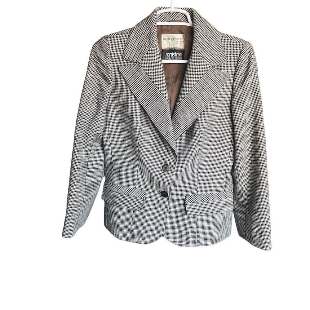 Roth-Le-Cover Women's Blazer Size 10 Black Herringbone Business Jacket